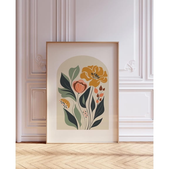 Boho Floral Art Poster Abstract Terracotta Flowers, 12x18 UNFRAMED