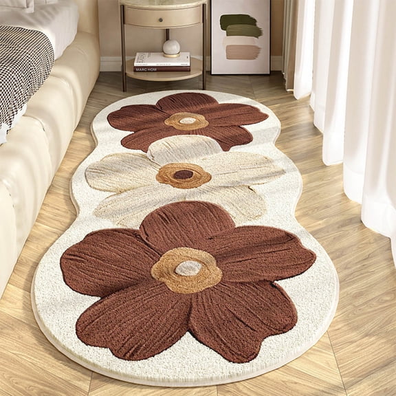 Taicans Boho Floral Bathroom Rug 15.7"x47.2" - Non-Slip Absorbent Bath Mat with Embossed Flowers,Cute Irregular Shaped Shower Carpet,Soft Plush Microfiber Floor Mat for Tub,Sink & Bedroom,Washable