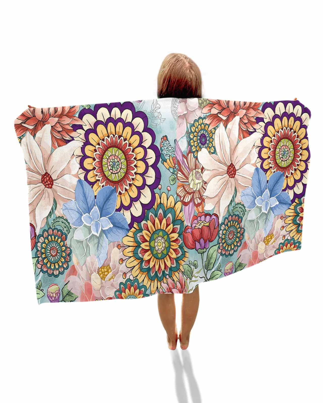 Boho Floral Beach Towels Oversized Super Absorbent, Bohemia Colorful Mandalas Botanical Flower Lightweight Bath Towel Quick Dry Sets For Bathroom/Pool/Rv Camping/Beach Play/Gym Room/Picnic 30"x60"