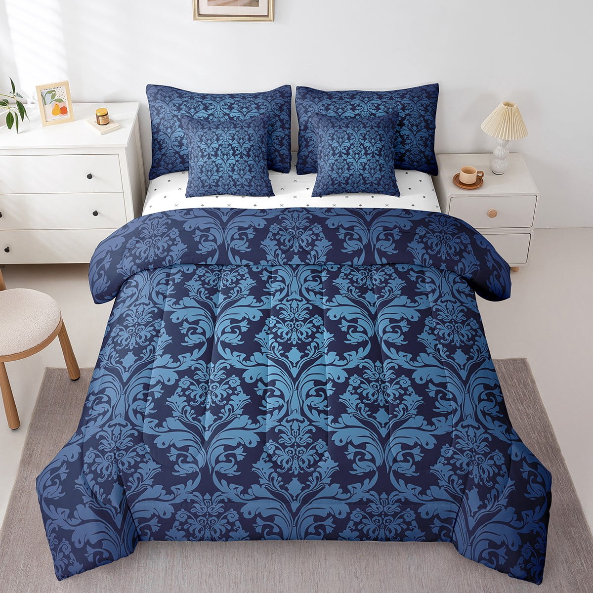 Boho Floral Bed in a Bag Queen Comforter Set 7 Piece Victorian Bedding Sets,Gothic Paisley ...