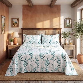 Boho Floral Bed Sheet Set Twin/Queen/King – Soft Lightweight Sheets with 15" Deep Pocket Fitted Sheet, All-Around Elastic