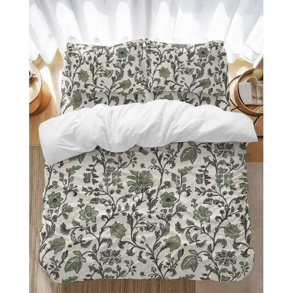 Boho Floral Bedding Duvet Cover Set Queen 4 Pieces Vintage Farmhouse Pastoral Flower Retro Green Plant Bedding Set with Zipper Closure,1 Comforter Cover 90x92 Inches 1 Flat Sheet & 2 Pillow Cases