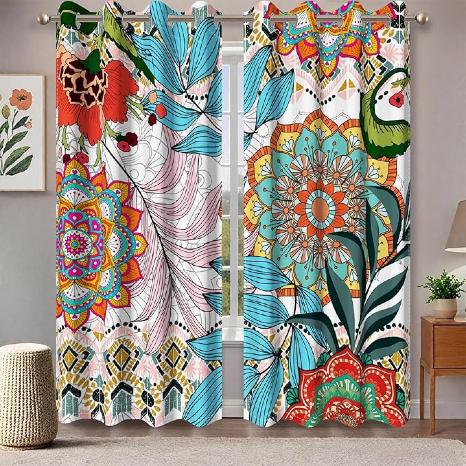 Boho Floral Bedroom Curtains Blackout Curtains Mid Century Botanical ...