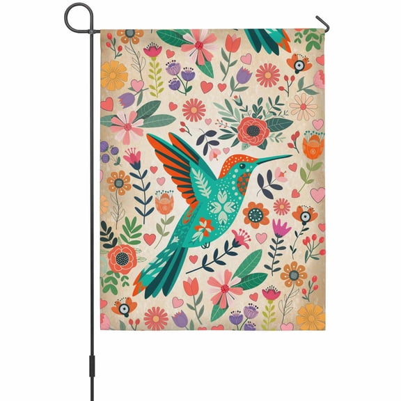 Boho Floral Bird Garden Flag 12 x 18 Inches, Leaf Colorful Cartoon Rustic Botanical Weather Proof Outdoor Patio Flags Double Sided Small Garden Decoration for Yard Outside Home