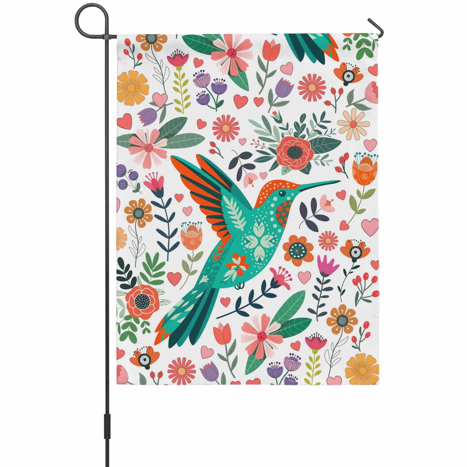 Boho Floral Bird House Flag 28 x 40 Inches, Leaf Colorful Botanical Rustic Cartoon Weather Proof Outdoor Patio Flags Double Sided Small House Decoration for Yard Lawn Outside Home