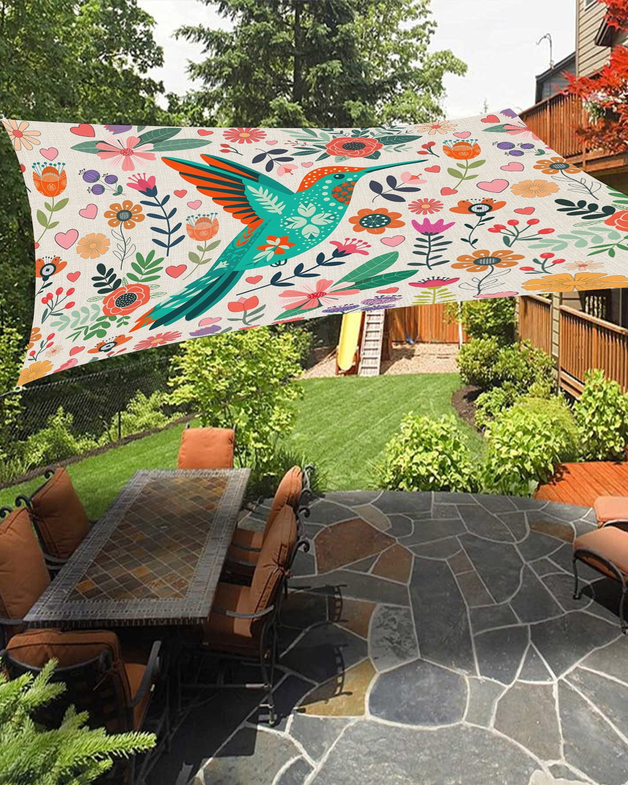 Boho Floral Bird Sun Shade Sail 8'X10' Leaf Colorful Cartoon Botanical ...