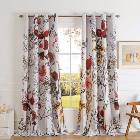 Boho Floral Blackout Curtains for Bedroom 84 inch Long 2 Panels Black Out Farmhouse Country Botanical Vintage style Curtains for Living Room Thermal Insulated Room Darkening Window Drapes 52x84 Inch