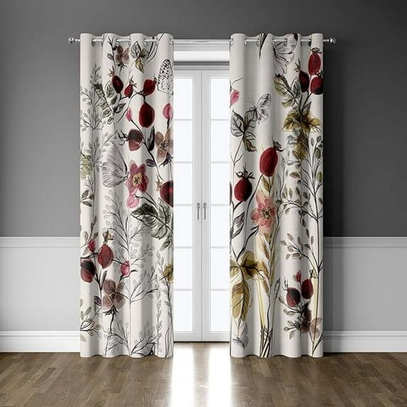 Boho Floral Blackout Curtains For Bedroom Black Out Farmhouse Country Botanical Vintage Style Curtains For Living Room Thermal Insulated Room Darkening Window Drapes 26"W x 45"L (Pack of 2)