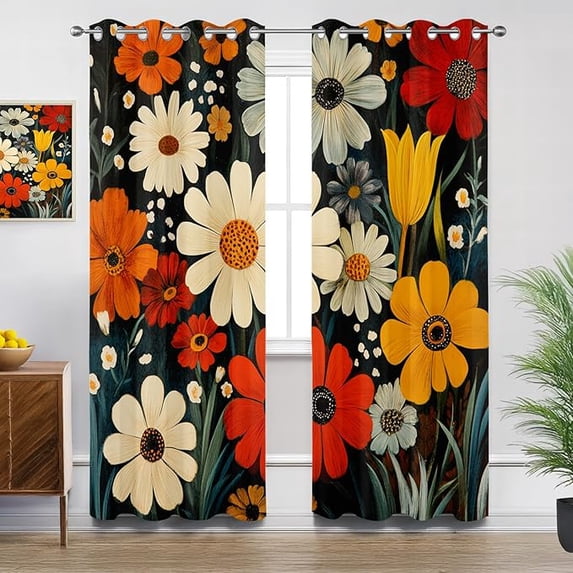 Boho Floral Blackout Curtains for Bedroom Living Room, Colorful Flowers ...