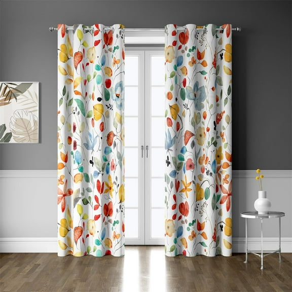 Boho Floral Blackout Curtains for Bedroom Living Room Thermal Insulated Drapes Plant Wildflower Blossom Botanical Nature Aesthetic Printed Window Treatments 26"W x 45"L (Pack of 2)