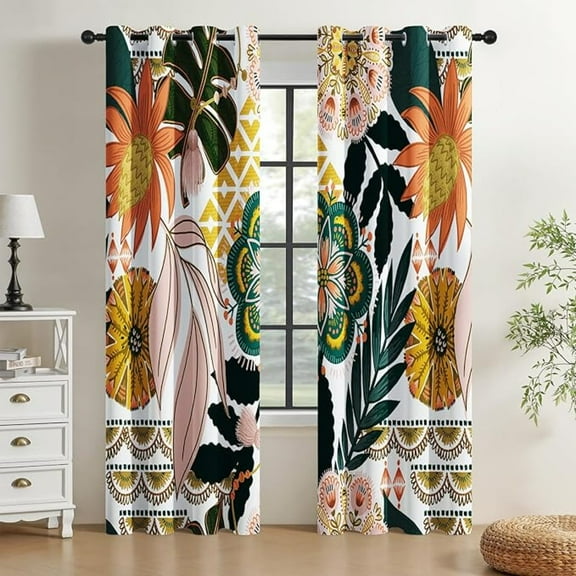 Boho Floral Blackout Curtains For Bedroom Windows, Rustic Print Curtains For Living Room, Colorful Dining Room Curtain Draperies 26"W x 45"L (Pack of 2)