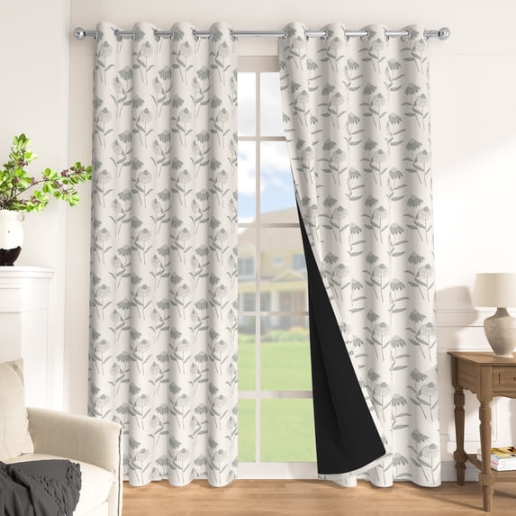 Boho Floral Blackout Curtains For Bedroom Living Room,2 Panels,Thermal Insulated Light Blocking Window Drapes,Grommet Top,96 Inch