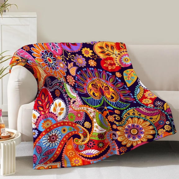 Boho Floral Blanket Gifts for Women Mom Women Wife Birthday Christmas Valentine Present Bohemian Colorful Flower Theme Rustic Decor Bedroom Living Room Couch Sofa Users Adult Soft Flannel 60"x50"