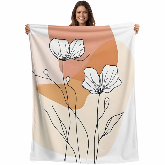 Boho Floral Blanket Soft Cozy Warm Throw Blanket for Couch, Plush Fuzzy Flannel Fleece Blankets for Sofa, Abstract Contemporary Minimalist Clean-lined Bed Blankets Lightweight Gifts for Men, 30"x40"