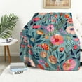 thumbnail image 1 of Boho Floral Blanket Throw, Pink Flowers Throw Blanket Gift for Adults Men Women, Soft Lightweight Flannel Fabric, Washable No-Pilling, 60x80 inches, 1 of 6
