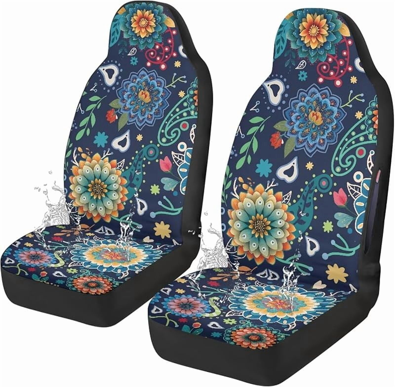 Boho Floral Blossom Car Seat Covers Front Set Lightweight Waterproof Automotive Car Interior Covers Universal Fit for Most Car Interior Covers for Sedan Truck SUV,Pack of 2