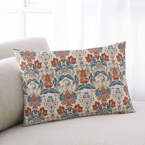 Boho Floral Body Pillow Cover, Pillowcase Protectors with Zipper, Breathable Decorative Throw Pillow Case Cover, Farmhouse Vintage Red Blue Flower Plant Pillow Shams for Couch Sofa 24x36Inch
