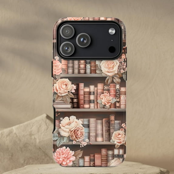 Boho Floral Bookish Library Bookshelf Phone Case with iPhone 17 to 11 ...