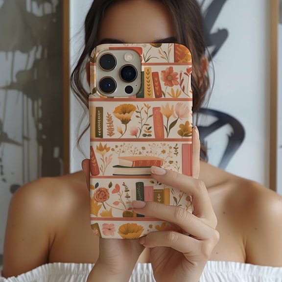 Boho Floral Bookshelf Phone Case For iPhone Samsung Compatible Hard Cover Library Book Lover Gift