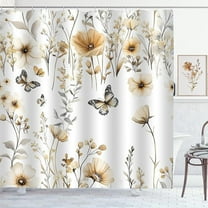 Boho Floral Butterfly Shower Curtain Tan Beige Flower Leaves Botanical Aesthetic Shower Curtains For Bathroom Waterproof Polyester Fabric Bath Curtain 54"W x 72"L