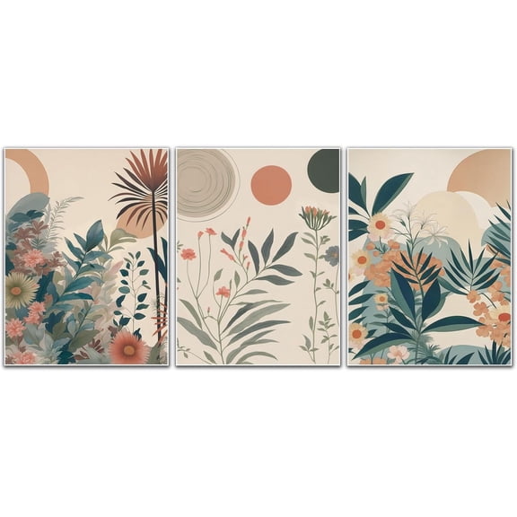 Boho Floral Canvas Wall Art Poster Set of 3, Vintage Burnt Orange Botanical Pictures Wall Decor, Abstract Nature Jungle Plant Paintings Prints for Living Room Bedroom Bathroom 12x16 inch Unframed