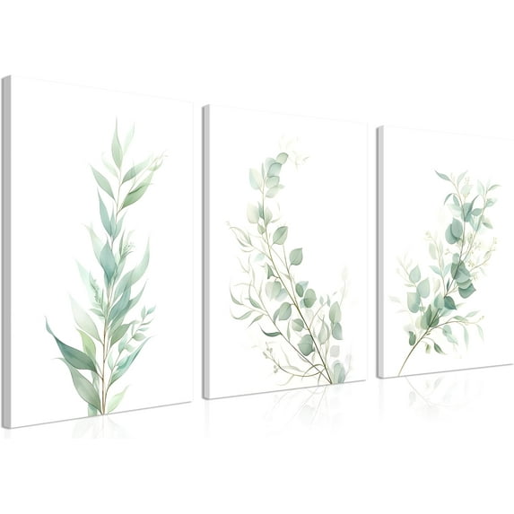 Boho Floral Canvas Wall Art, Sage Green Wildflower Botanical Wall Decor Painting, Minimalist Watercolor Flowers Posters Prints for Bedroom Bathroom Living Room（Only canvas）