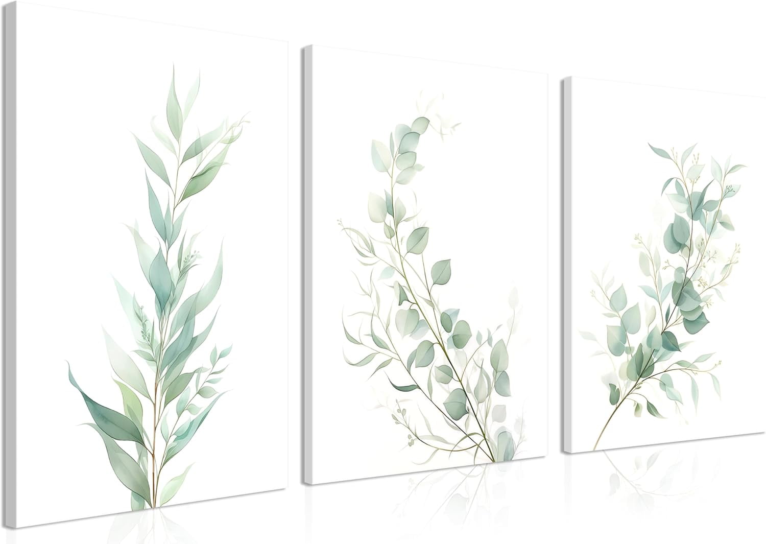 Boho Floral Canvas Wall Art Set of 3, Sage Green Wildflower Botanical ...
