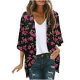 thumbnail image 1 of Boho Floral Cardigans for Women 3/4 Sleeve Summer Lightweight Kimonos Cardigan Draped Open Front Casual Flowy Cover Ups Shirts Multicolor L, 1 of 5