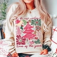thumbnail image 1 of Boho Floral Christmas Sweatshirt, Pink Hand Drawn Holiday Pullover, Coquette Girly Xmas Tree Sweatshirt, Aesthetic Festive Outfit, 1 of 5