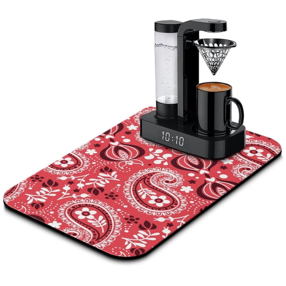 Boho Floral Coffee Maker Mat Ethnic Vintage Absorbent Drying Mat for Countertops