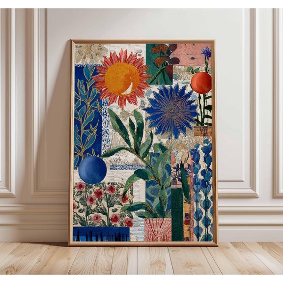 Boho Floral Collage Print, Abstract Botanical Wall Art, Poster Only