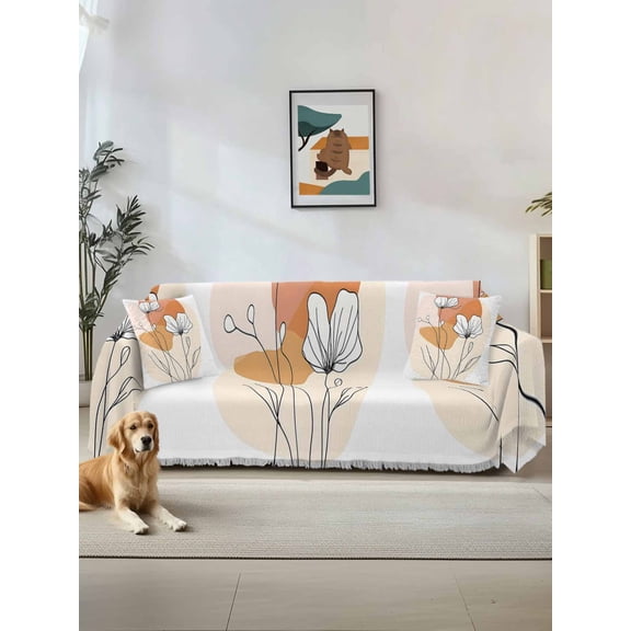 Boho Floral Couch Cover, Abstract Contemporary Minimalist Clean-lined Sofa Cover Blanket for Loveseat Couches,Sectional Sofa Slipcover Furniture Protector for Living Room Bedroom 71''x118''