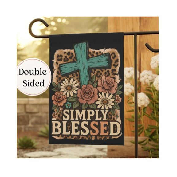 Boho Floral Cross Flag Rustic Leo.pard Print, Christian Decor 12x18 POLE NOT INCLUDED Garden Flag