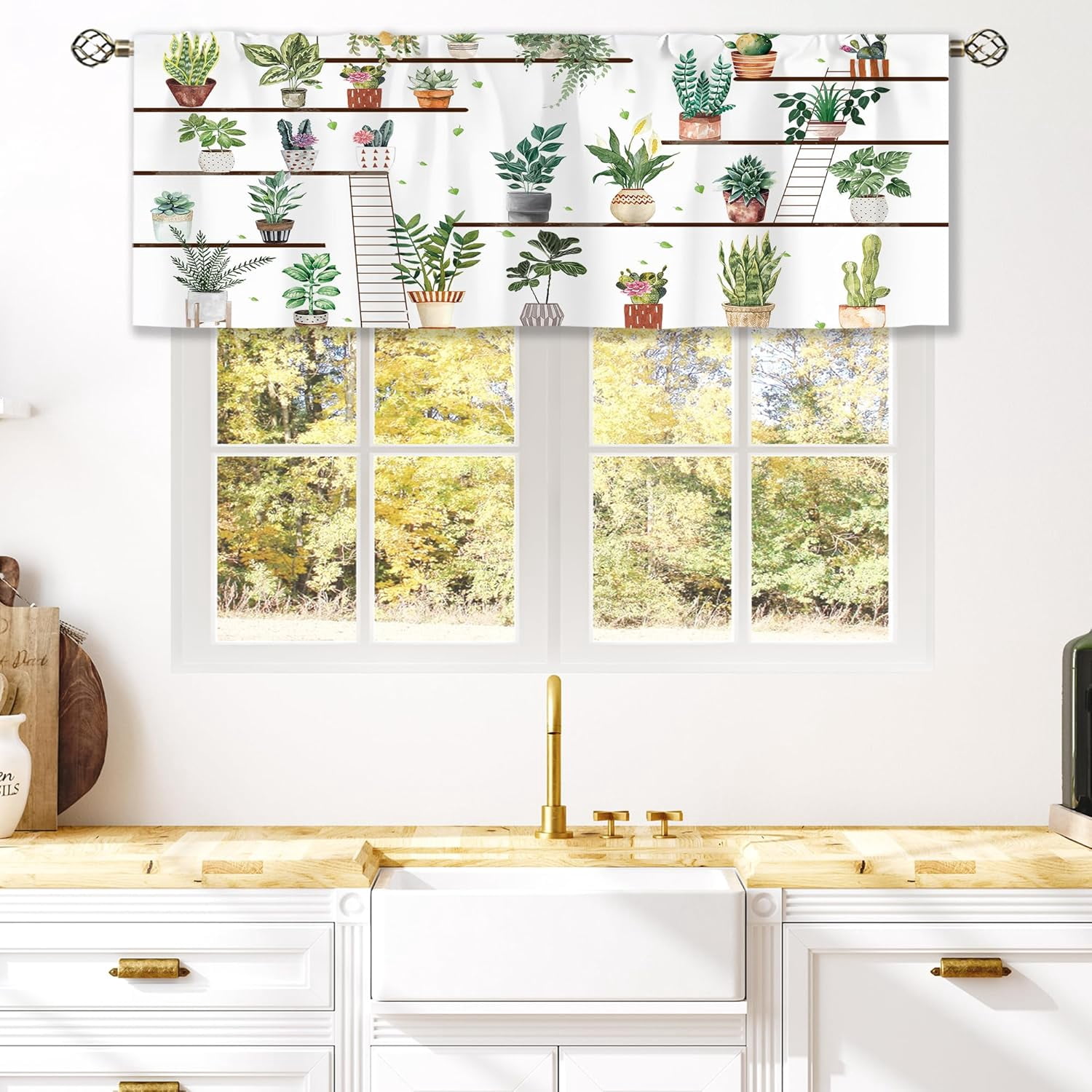 Boho Floral Curtain Valance for Window Treatments Flower Green Plant ...