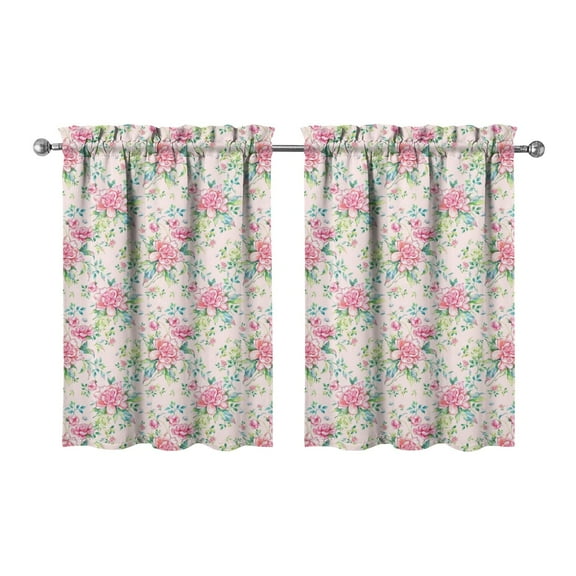 Boho Floral Curtains - 2 PCS Tropical Flower & Leaves, Watercolor Design, Rod Pocket, Farmhouse Style