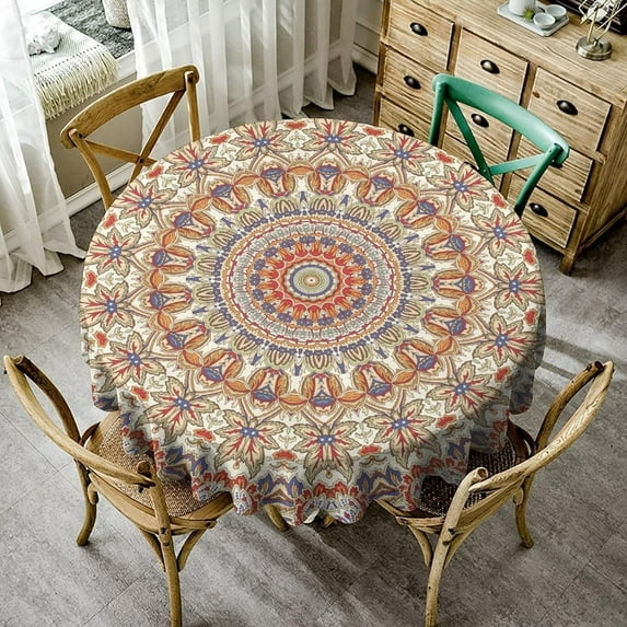 Boho Floral Curtains Rustic Vintage Ethnic Geometric Round Bohemian Pattern for Home Kitchen Dining Room Tablecloths Outdoor Picnic Cloths Round 60in