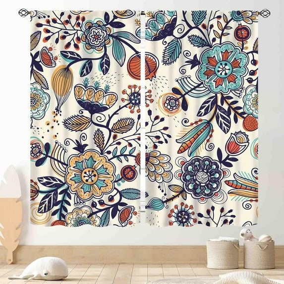 Boho Floral Curtains, Vintage Paisley Floral Mandala Indian Bohemian Retro Flower Print Blackout Window Curtains for Living Room Bedroom Kitchen Bathroom 42"W x 63"L (Pack of 2)