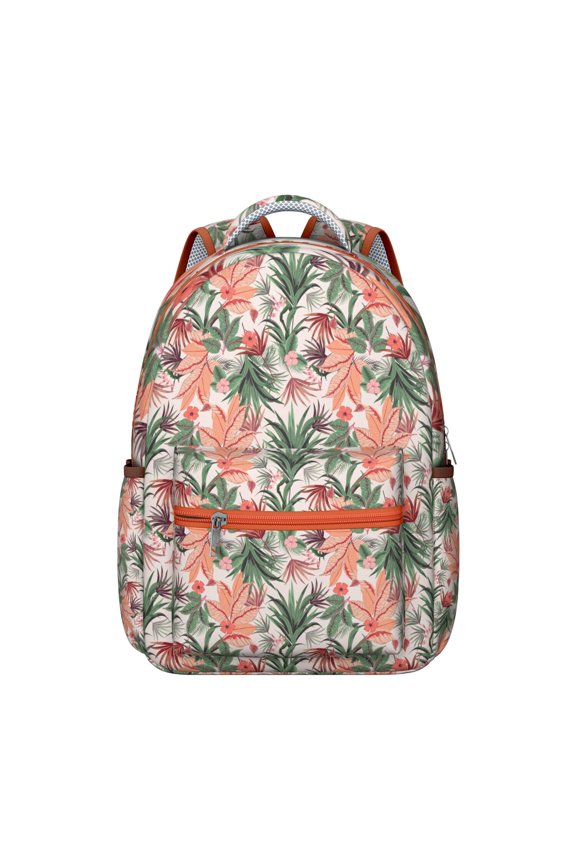 Boho Floral Design Backpack for Students Lightweight and Wear-Resistant School Bag with Tropical Flower and Leaves Pattern