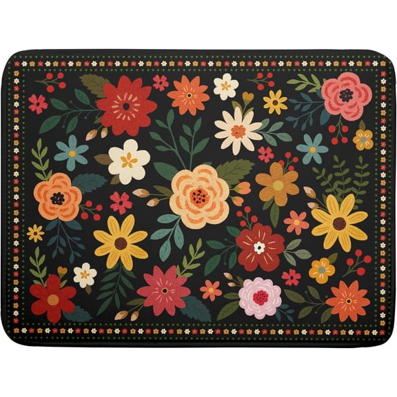 Boho Floral Dish Drying Mat 18x24 Inch Colorful Flower Dishes Dry Mats Absorbent Washable Drainer Rack Pad Protective Kitchen Counter Decor