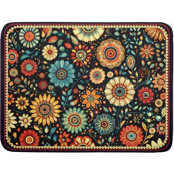Boho Floral Dish Drying Mat for Kitchen Counter Absorbent Microfiber Flowers Drying Pad 18 X 24 In
