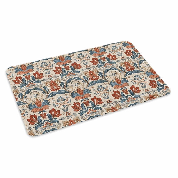 Boho Floral Doormat Outdoor Entrance 20"x31.5", Farmhouse Vintage Red Blue Flower Plant Absorb Moisture Dirt Door Mats, Non-Slip Rubber Backing Floor Mats Indoor, Low-Profile Front Door Rugs