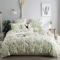 Boho Floral Duvet Cover Green Botanical Bedding Set with Colorful Flower Print Pattern Soft Microfiber Comforter Cover