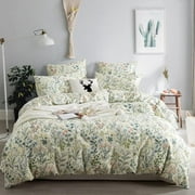 Boho Floral Duvet Cover Green Botanical Bedding Set with Colorful Flower Print Pattern Soft Microfiber Comforter Cover
