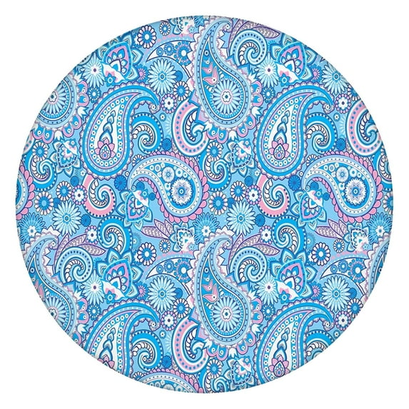 Boho Floral Elastic Edge Table Cover for Round Tables, Fitted Design for 52-56 Inch Diameter, Colorful Tablecloth for Home Kitchen