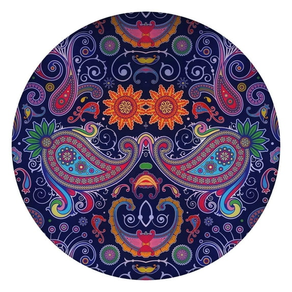 Boho Floral Elastic Tablecloth for Round Tables 38-42 Inches, 44 Inch Fitted Cover with Wrinkle Resistant Easy Clean Surface