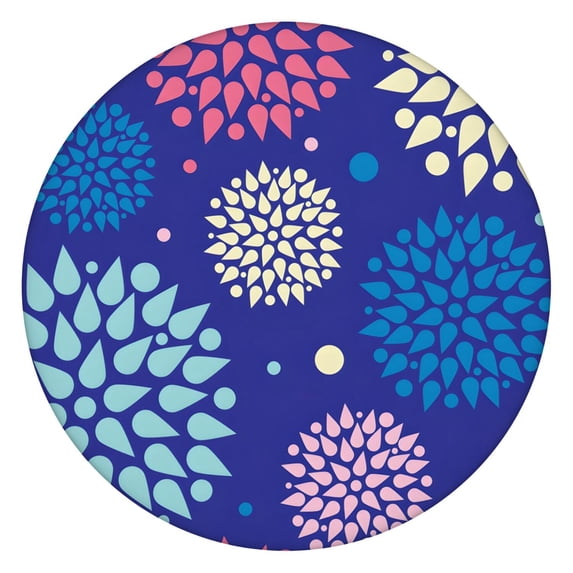 Boho Floral Elasticized Tablecloth for Round Tables, Fitted Design 52-56 Inch Diameter, Vibrant Table Cover for Dining