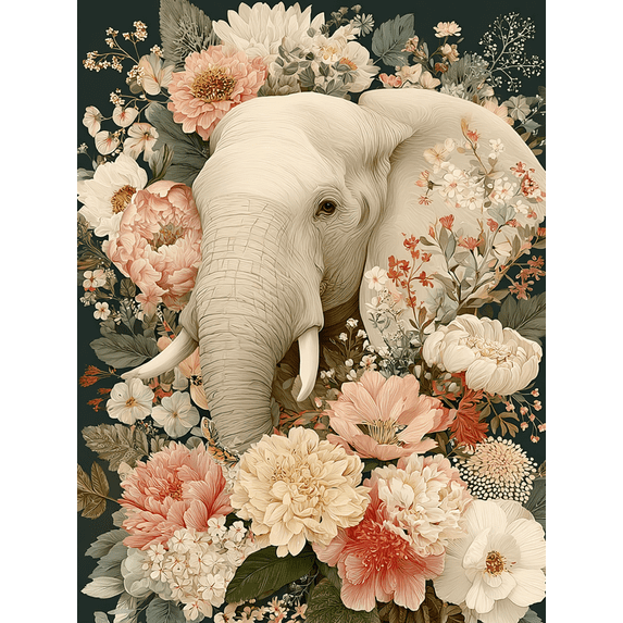 Boho Floral Elephant Canvas Print, Woodland Art, Girls Bohemian Style Nursery Wall Decor