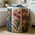 thumbnail image 1 of Boho Floral Embroidery Laundry Basket,Quilted Fabric Storage Hamper with Sturdy Handles,Vintage Botanical Print Organizer for Dirty Clothes,Towels and Home Decor, 1 of 6
