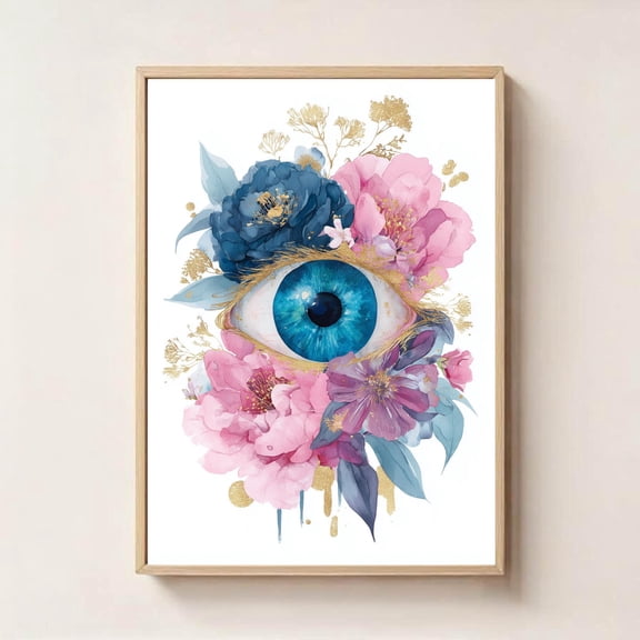 Boho Floral Evil Eye Wall Art – Energy Infused Protection Symbol, Spiritual Talisman Artwork, Evil Eye Art Print, Evil Eye Printable UNFRAMED Poster, Wall Art for Decor, Present, 12x18