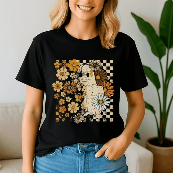 Boho Floral Fall Ghost Thanksgiving Autumn Vibes, Thanksgiving Shirt,Turkey Tee, Holiday Gift, Happy Thanksgiving Tshirt, Turkey Day, Family Gobble ,Pumpkin Season